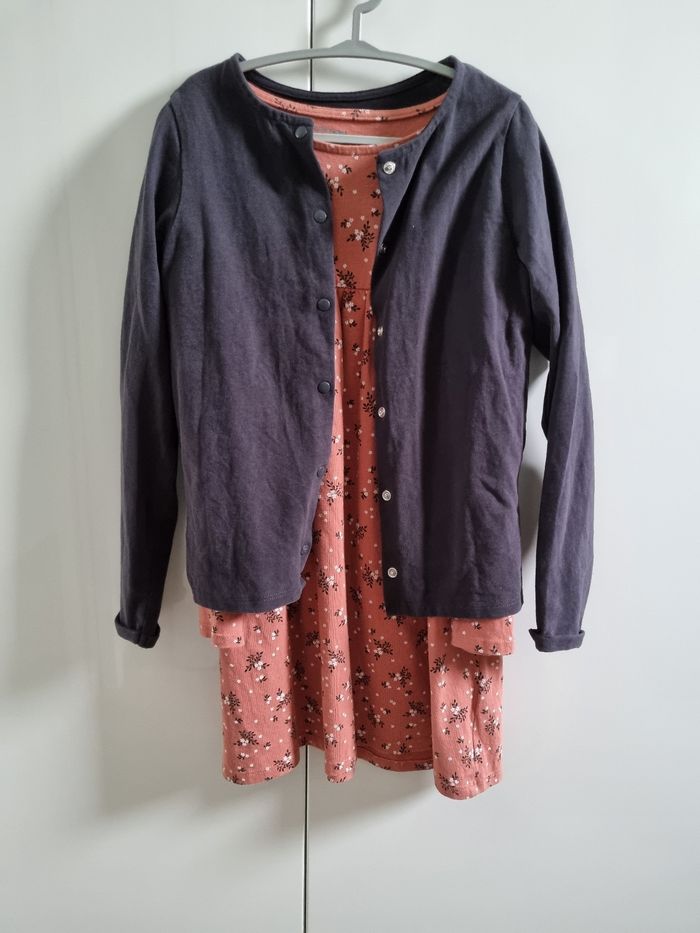 Ensemble robe fleurs et gilet Verbaudet 8 ans