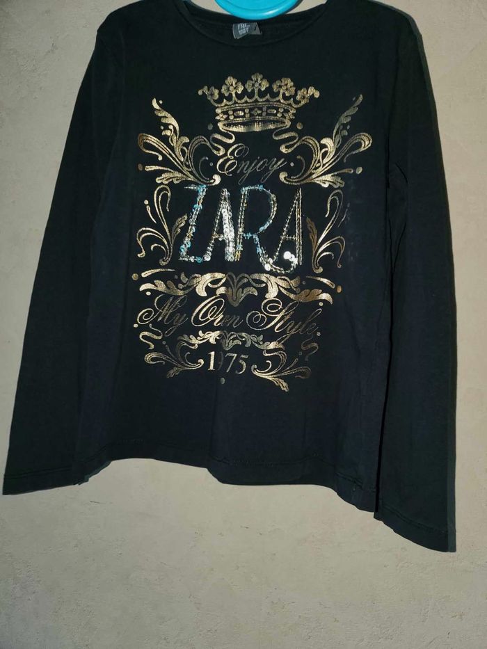 t-shirt noir doré Zara fille 5/6 ans - photo numéro 4