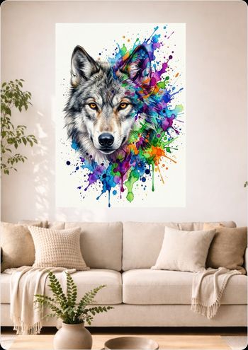 Affiche murale loup coloré "Esprit Sauvage" déco animal A3 Sans cadre