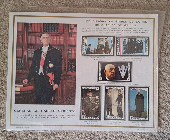 Planche de timbres de collection sur le Général de Gaulle - photo numéro 1