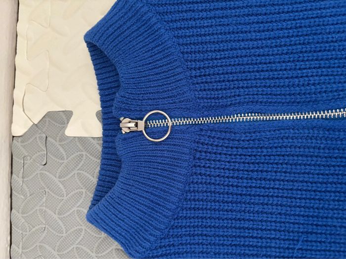Pull à rayures zippé bleu azur - photo numéro 3