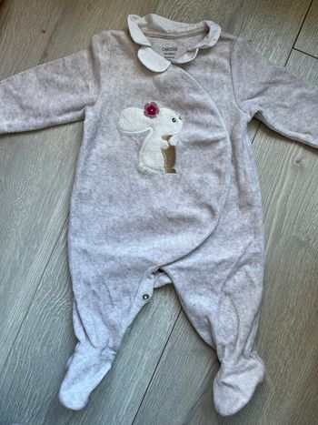 Pyjama velours Obaïbi - Gris chiné & Lapin - 3 mois (59 cm)