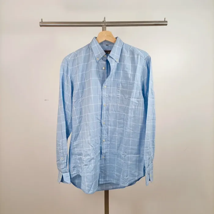 Chemise à carreaux bleu ciel Oliver Grant Easy Line taille 3 col boutonné A890