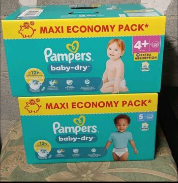 💥 PROMO 💥 Couches Pampers taille 4+ et 5 Baby Dry 2 cartons 