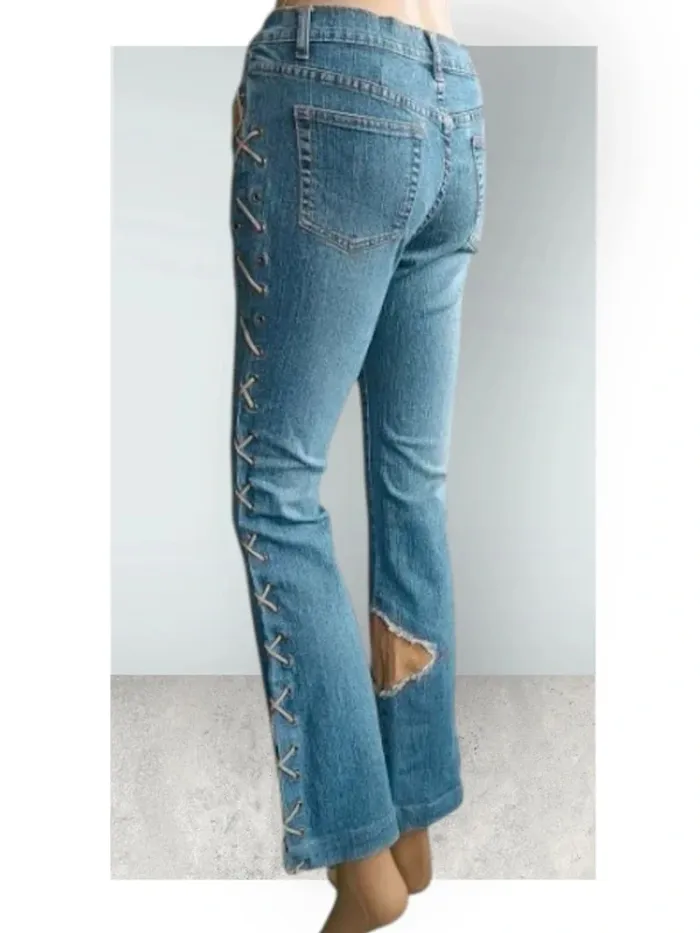Jean design atypique ,Jet-7 ,coupe bootcut destroy ,taille basse ,stretch - photo numéro 6