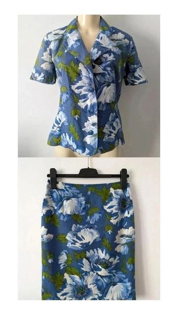 Ensemble d'été vintage fleurie : chemisier et jupe - Cacharel - taille 36