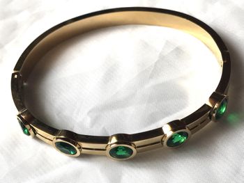 Bracelet Large Etincelant Ouvrable Pierres Vertes Zircon Bijou Doré Fantaisie Femmes