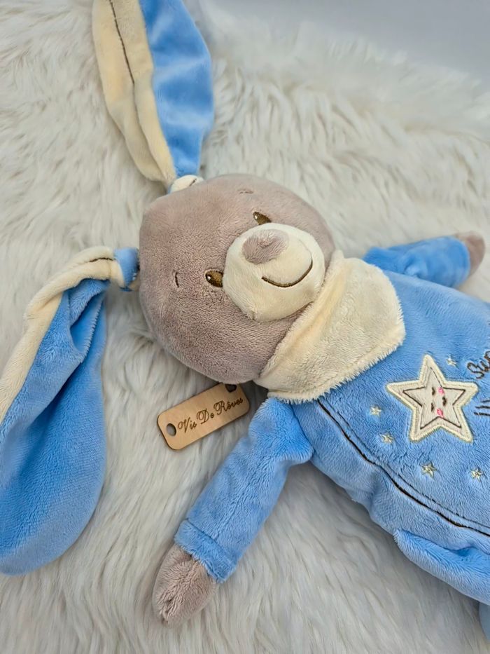 Doudou peluche Lapin Bleu beige/écru Sweet Star bandana Nicotoy - photo numéro 2