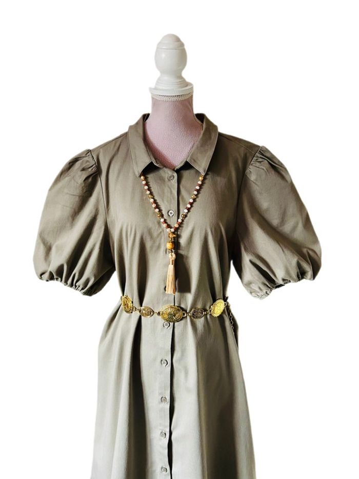 🧡🌿Robe chemise manches bouffantes taille 42 gris taupe chic & décontracté Puff Sleeves short dress🌿🧡 - photo numéro 7