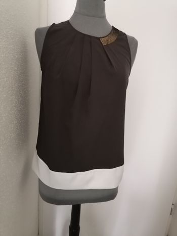 Haut femme chocolat crème et sequins dorés