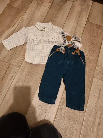 Ensemble salopette et chemise 9 mois