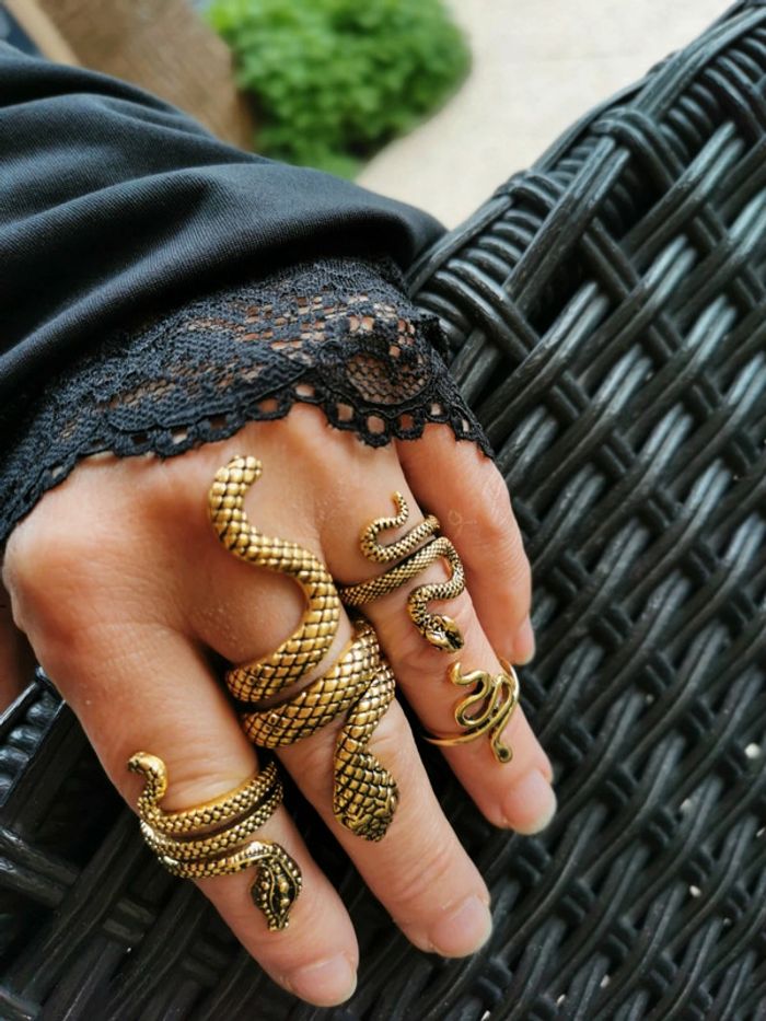 A46 lot de 4 bagues serpent doré or tendance - photo numéro 3