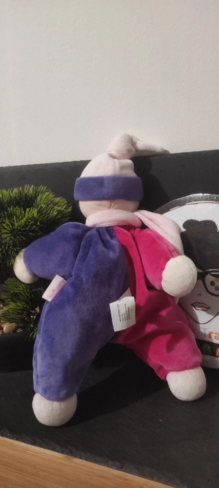 Doudou poupée lutin violet fuschia rose bonnet écharpe coeur  corolle 2007 - photo numéro 2