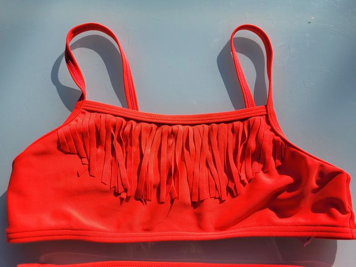Joli maillot de bain 2 pièces Kiabi, orange fluo, à franges, 12 ans - photo numéro 3