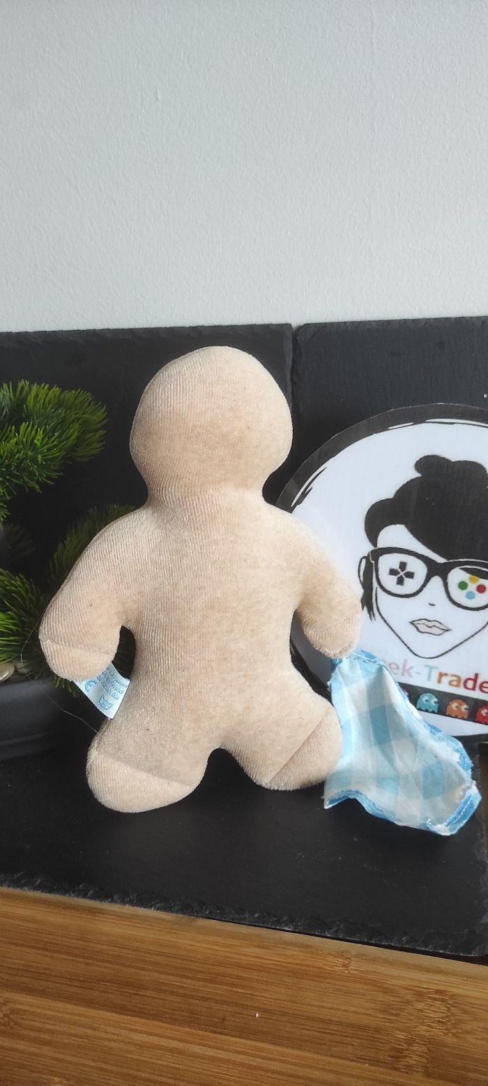 peluche bonne maman monsieur biscuit peluche doudou beige bleu blanc vichy mouchoir - photo numéro 2