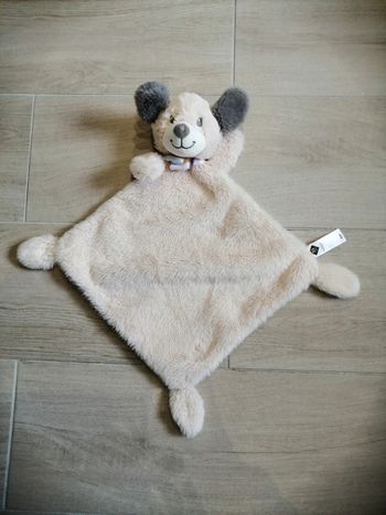 Doudou chien grelot Tex Baby crème jouet peluche lange fourrure bébé naissance -
