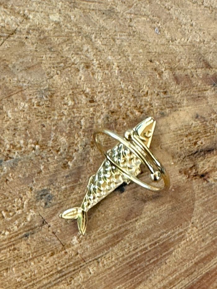 Bague réglable acier inoxydable or poisson vertical travaillé - photo numéro 7