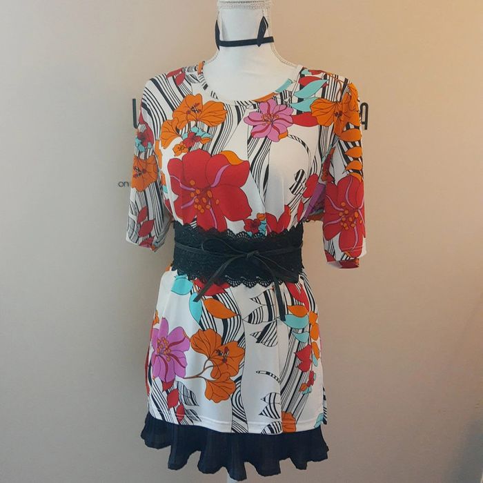 Tunique longue imprimée fleurie Gitti Vintage taille L - photo numéro 3