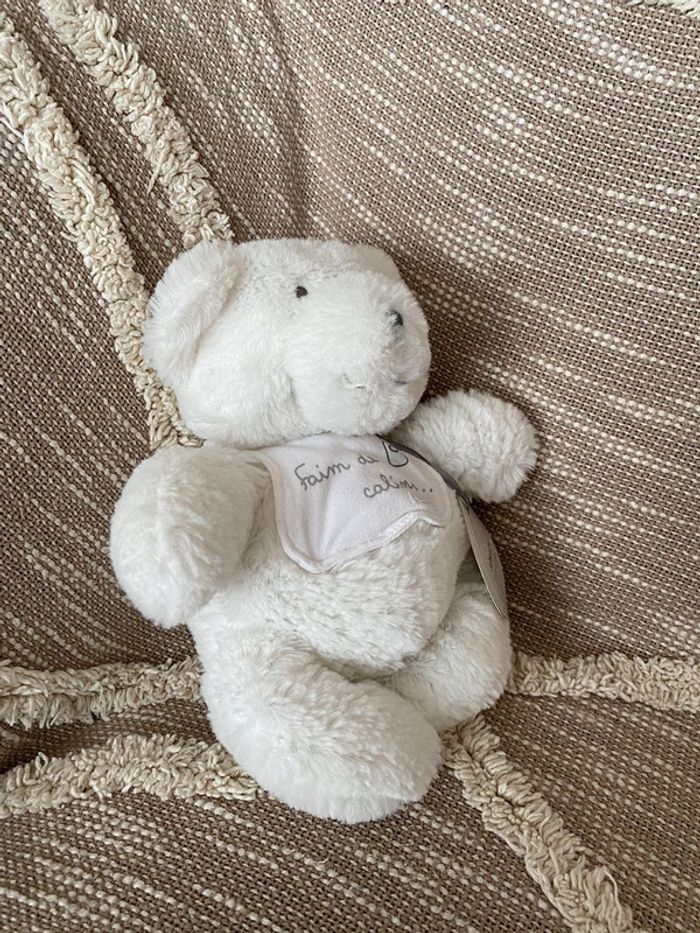 Peluche doudou 25cm Absorba ours blanc faim de calins neuf étiqueté - photo numéro 2