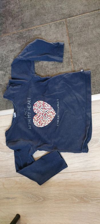 T shirt bleu fonce, manches longues, Okaïdi, 3 ans  peu mis