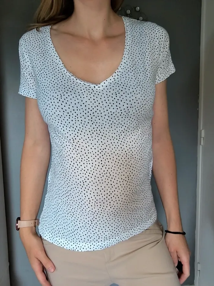 Tee Shirt Blanc pois Noir Xs