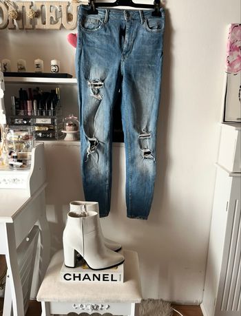 Jean bleu délavé destroy skinny High Waist Bershka Denim T38 TBE 👖