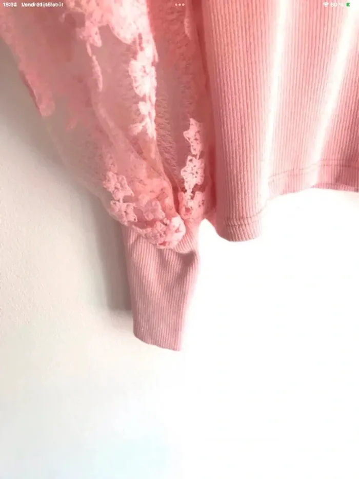 Haut à manches longues transparentes rose taille 34/36 - photo numéro 4