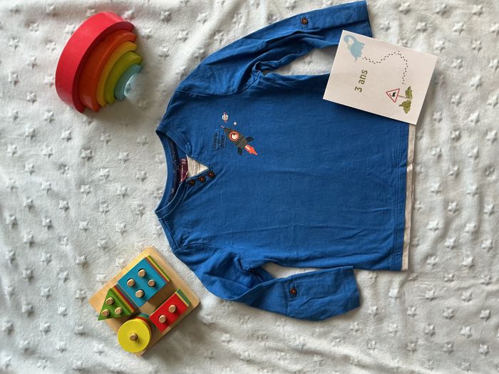 teeshirt manches longues bleu dessin poitrine 3 ans sergent major - photo numéro 2