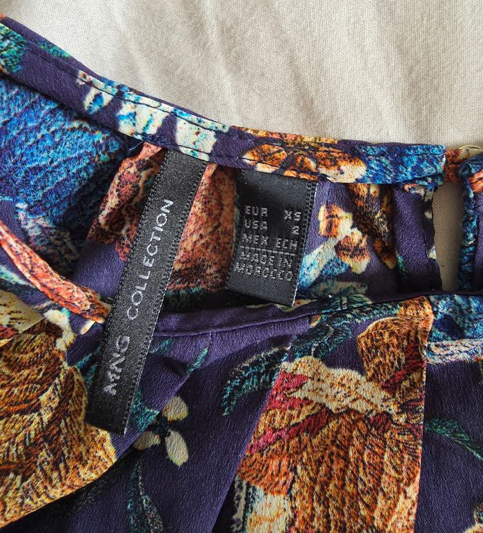 Mango Robe Courte Fluide Fleurie Violet Très bon état XS - photo numéro 5