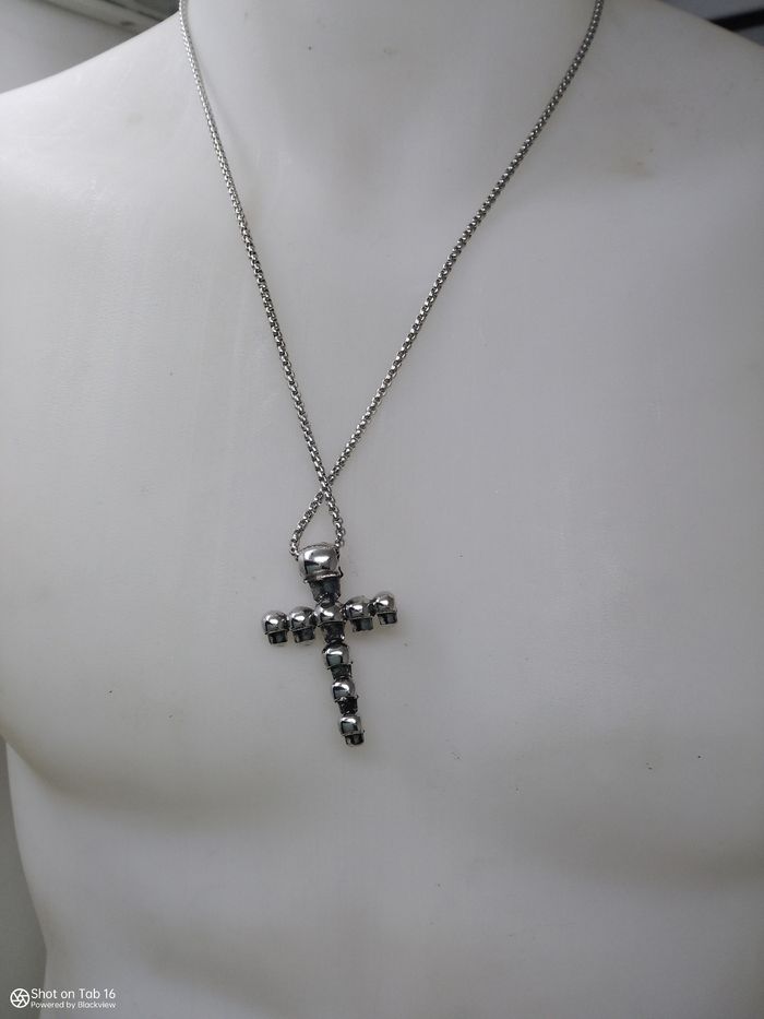 Superbe collier gothique en croix en acier - photo numéro 3