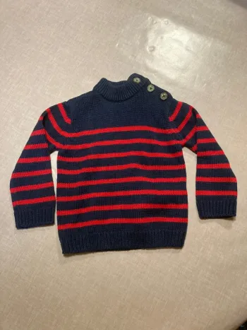 Pull marinière bébé Du Pareil au Même – Rayé bleu marine et rouge – 2 ans (92 cm)