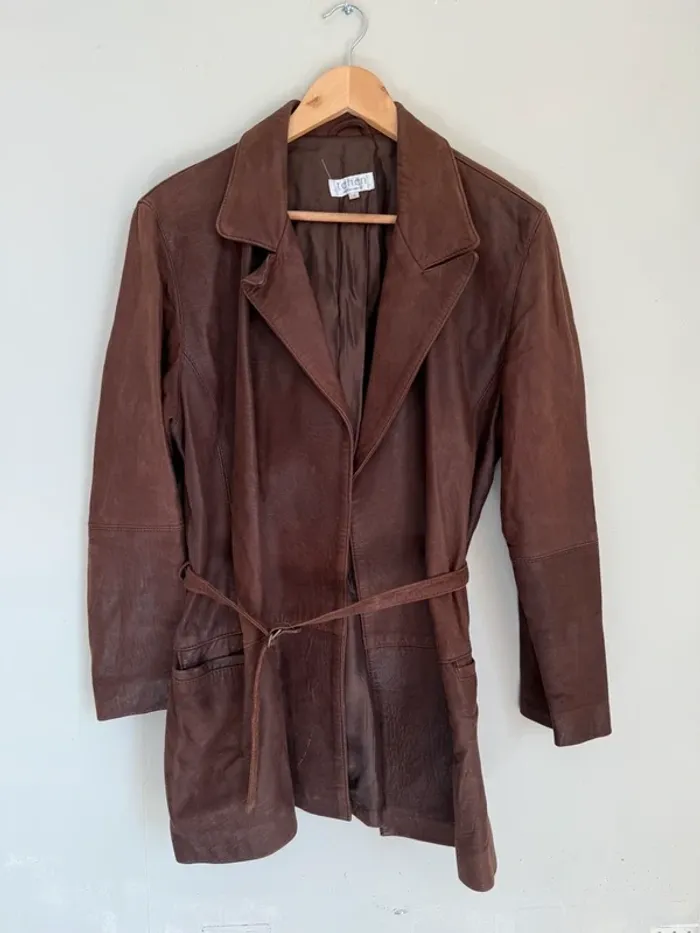 Veste en cuir marron Tehen