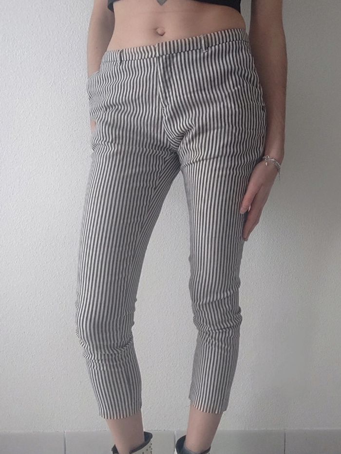 Pantalon carotte rayé blanc gris / Scotch & Soda - 36/S à 38/M - photo numéro 2
