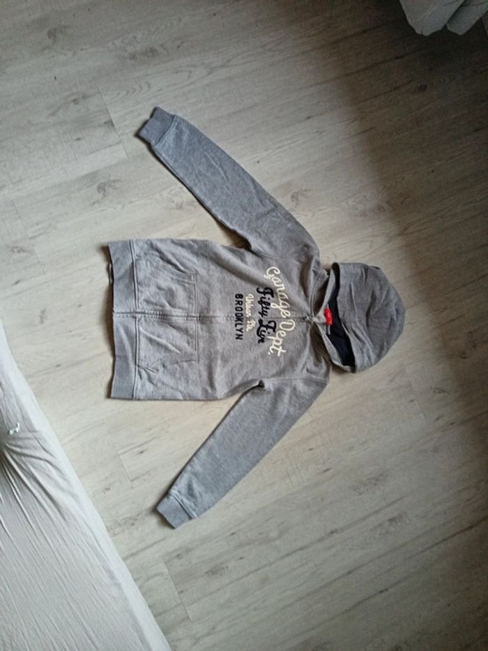 Sweat 14 ans fille gilet fermeture éclair capuche gris Tissaia
