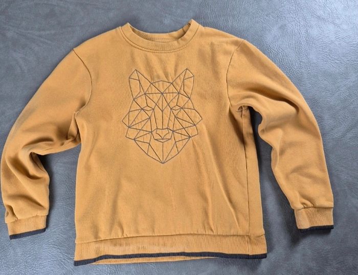 Sweat orange 12 ans loup brodé effet origami A30
