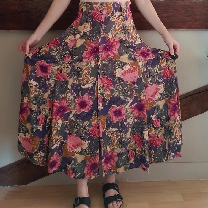 Jupe longue fleurie rose violet - photo numéro 3