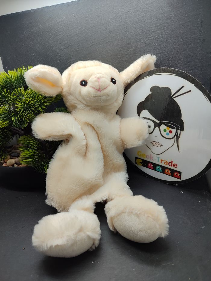 Doudou marionnette A Main mouton fourrure blanc beige écru toi toys Rose Marron