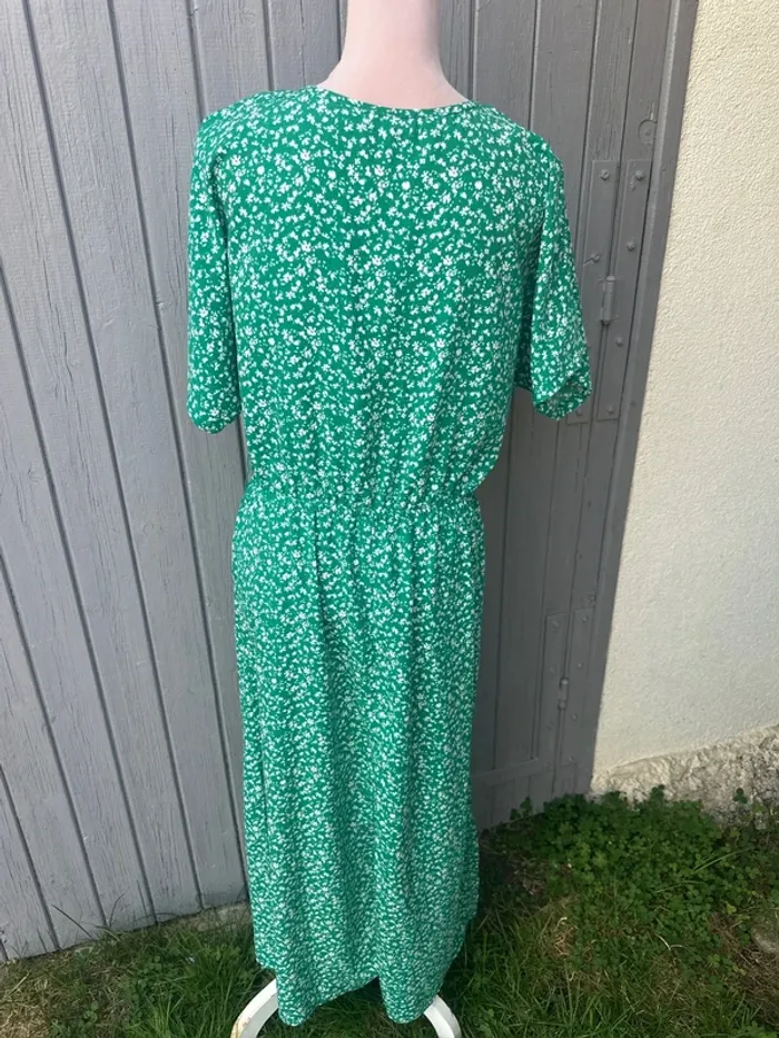 Robe manches courtes fleurie verte blanche décolleté été 42/XL - photo numéro 4