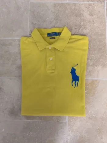 Polo Ralph Lauren homme XL jaune logo bleu classic fit des tâches