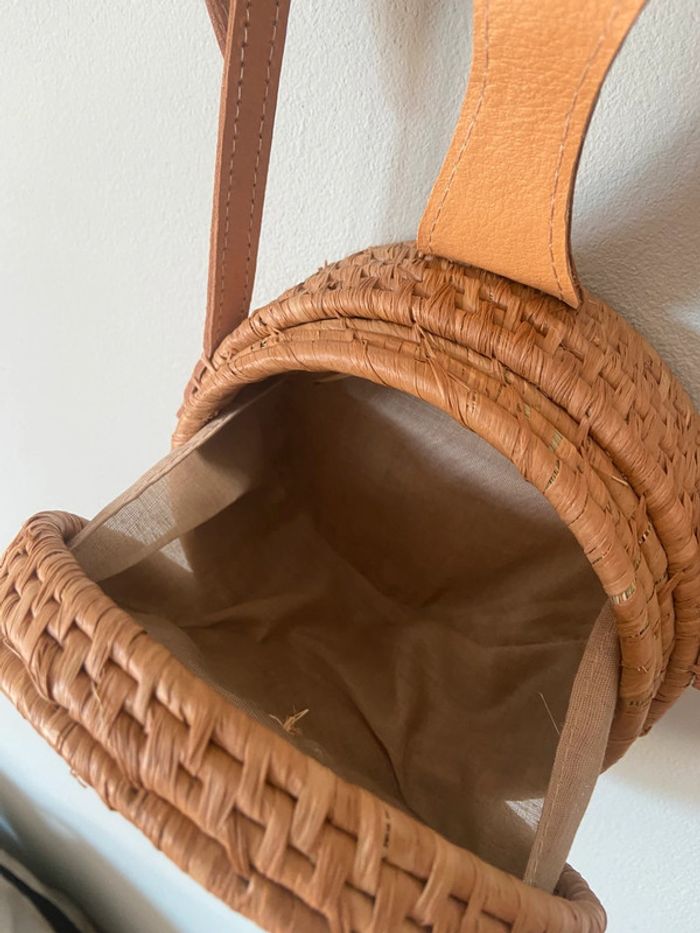 Petit sac en osier tressé et cuir - photo numéro 3