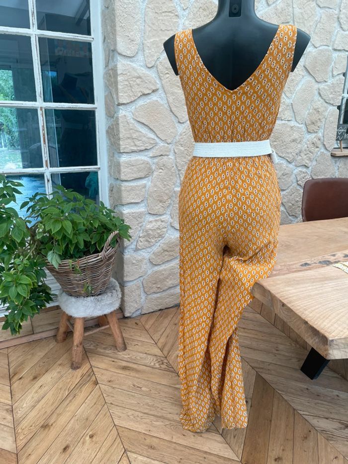 Combi combinaison pantalon longue taille XS 34 mango été femme jaune moutarde - photo numéro 3