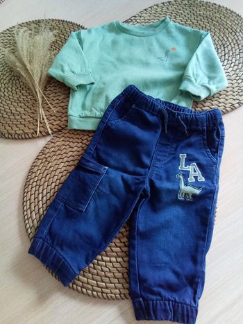 Ensemble jean + sweat tons vert menthe Orchestra taille 9 mois
