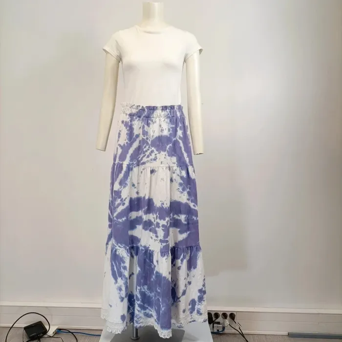Jupe longue Blanche et Violette - Volants - CMT Atelier taille 40/42 tie and Dye A572