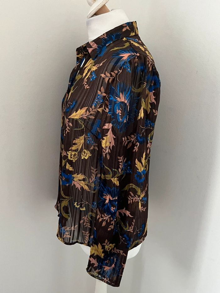 Chemisier marron fleurs bleues Promod M - photo numéro 4