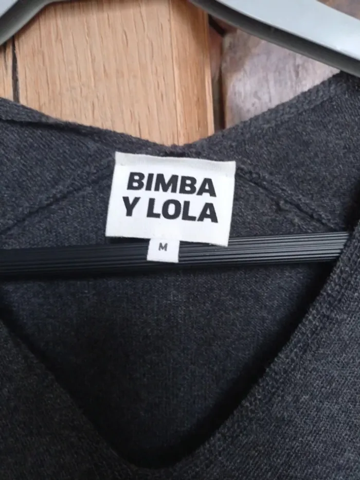 Pull gris col V Bimba y Lola 40% laine taille M - photo numéro 2