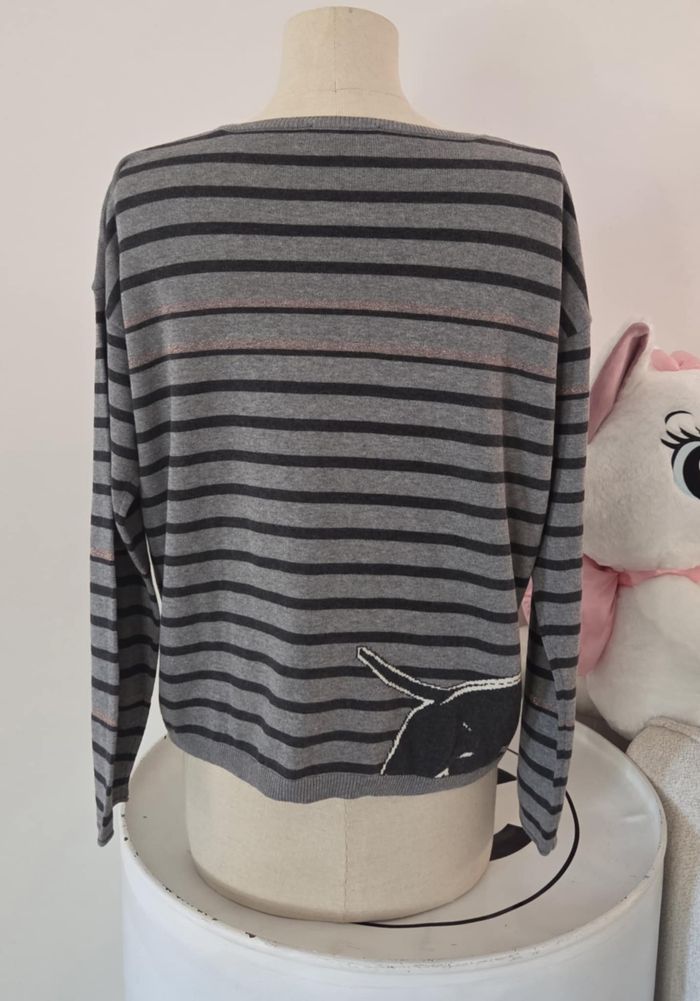 PULL LITTLE MISS CAPTAIN GRIS RAYÉ – MOTIF CHIEN – T.S – EXCELLENT ÉTAT - photo numéro 8
