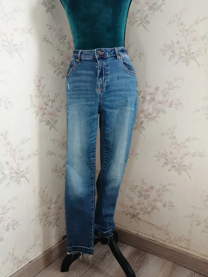 Jeans skinny bleu délavé et déchiré aux chevilles / don't call me jennyfer / (44) - photo numéro 2