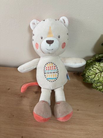 Doudou peluche ours chat beige écru rose sucre d orge