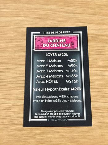 Carte titre de propriété Jardins du château pièce détachée jeu de société Monopoly Millionnaire #A45