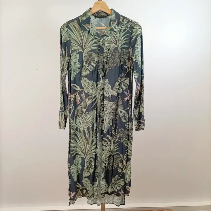 Robe longue imprimé tropical LCW Modest taille 38 viscose fluide manches longues A1556